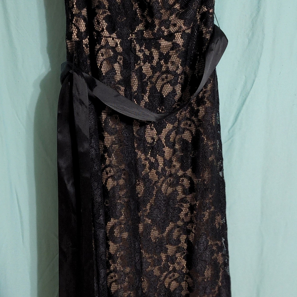 Betsy & Adam Black Lace One Shoulder Dress